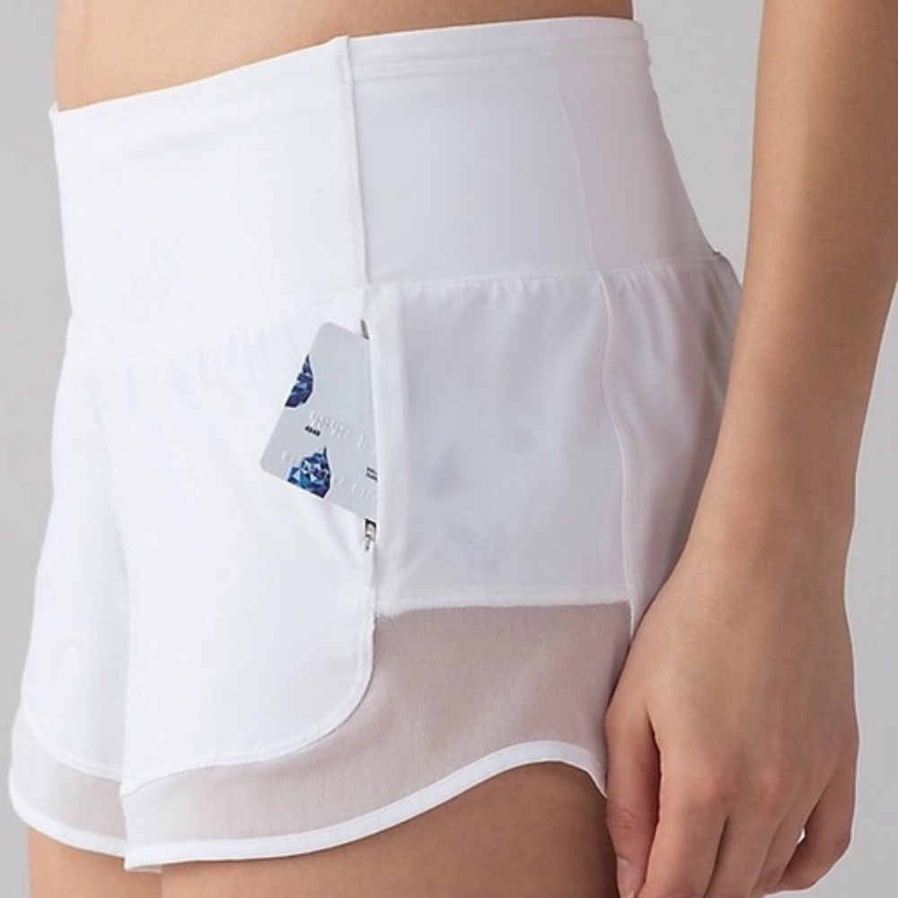 lululemon white mind over miles shorts